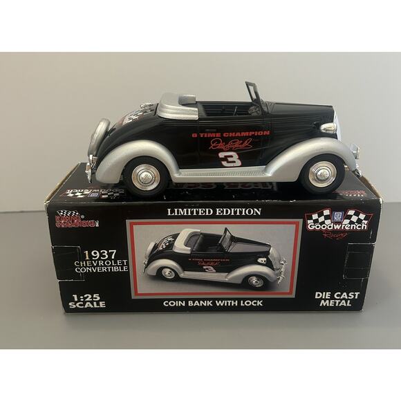 Dale Earnhardt 1937 Chevrolet Convertible 1:25 Scale Die Cast Car Bank Vintage - Picture 5 of 9